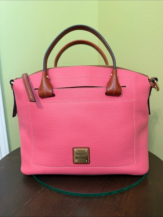 Dooney & Bourke Handbags - Dooney & Bourke Pink Pebbled Leather Satchel with Brown Trim